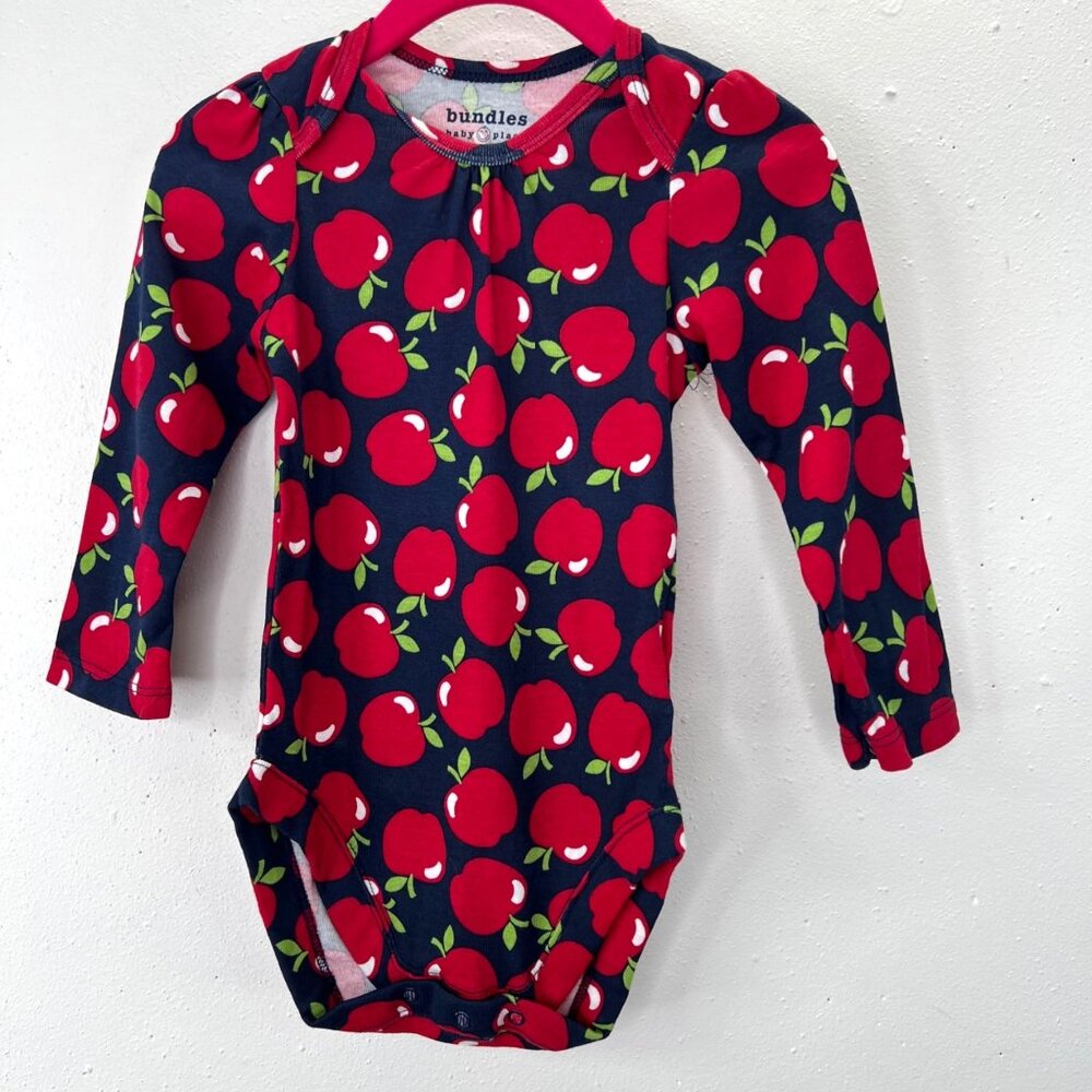 Apple Print Bundles Baby Place One Piece Bodysuit 12-18 mos Red Blue Long Sleeve